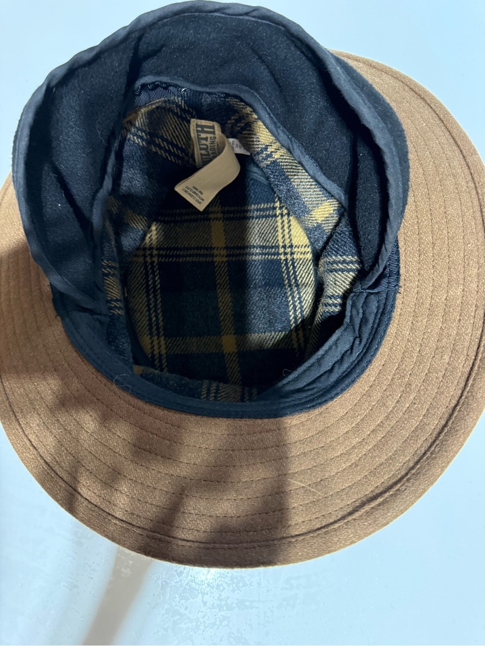 Duluth Trading Co. Men's Winter Crusher Wool Blend Hat Plaid Lined Brown